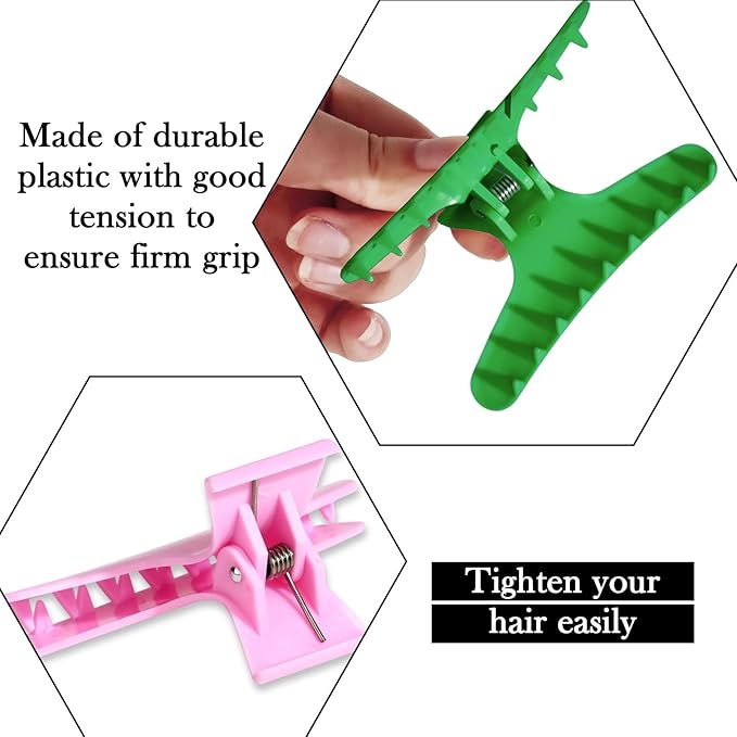 BAHABY Hair Clips for Styling Sectioning 12 Pack Green Pink Butterfly Clamps Hair Claw Clips Pro Salon Hair Clips for Styling, Sectioning, Cutting and Coloring