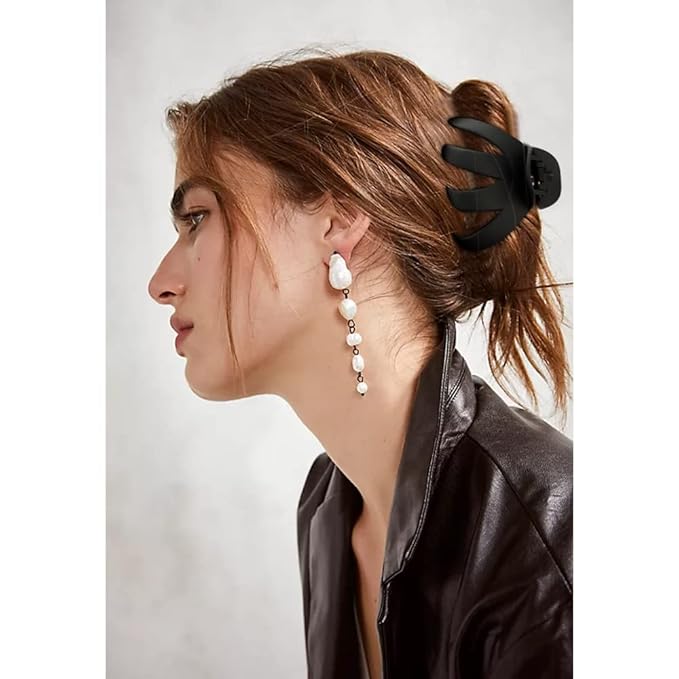 ATODEN Jumbo Octopus Hair Clips - 3.15" Matte Black Claw Clips for Long, Thick Hair (Pack of 5)