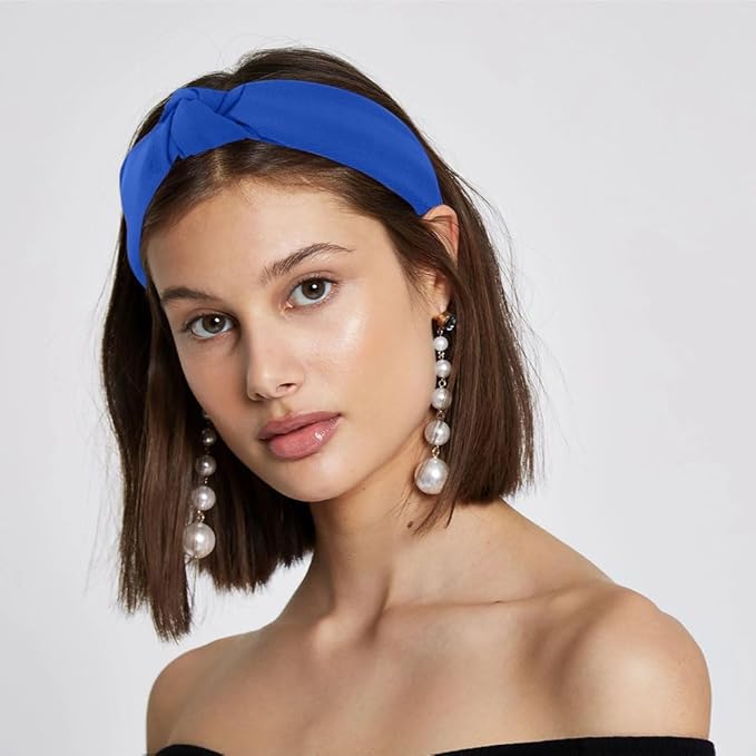 AHONEY 5 Pack Blue Knotted Headbands for Women Girls Trendy Fashion Thick Headbands Top Knot Non Slip Cute Hair Accessories Headband Pack Diademas Para Mujer