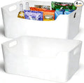 Ytteve 4 Pack Large Plastic Storage Bins with Handles,13.7x10.2x5.7 Inch Stackable White Organizer Containers for Kitchen,Pantry,Closet,Bathroom,Office,Cabinet,Drawer,Snack,Toy & Makeup Organization