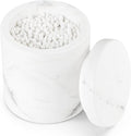N NANSHOP Natural Marble Canister, Cotton Swab Holder with Lid, High Capacity Bathroom Qtip Holder Storage for Cotton Swab, Floss Picks, Makeup Pad, Bath Salt, Jazz White(NS020)