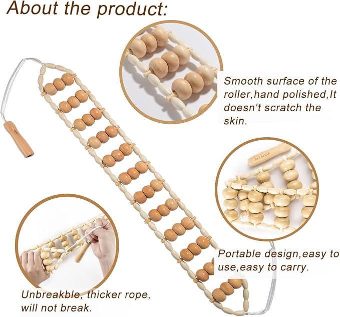 Na.c health Wooden Therapy Massage Tools for Body Sculpting, Back Massage Roller Rope, Manual Cellulite Massage Maderoterapia Kit for Body Shaping, Neck Leg Muscle Pain Relief