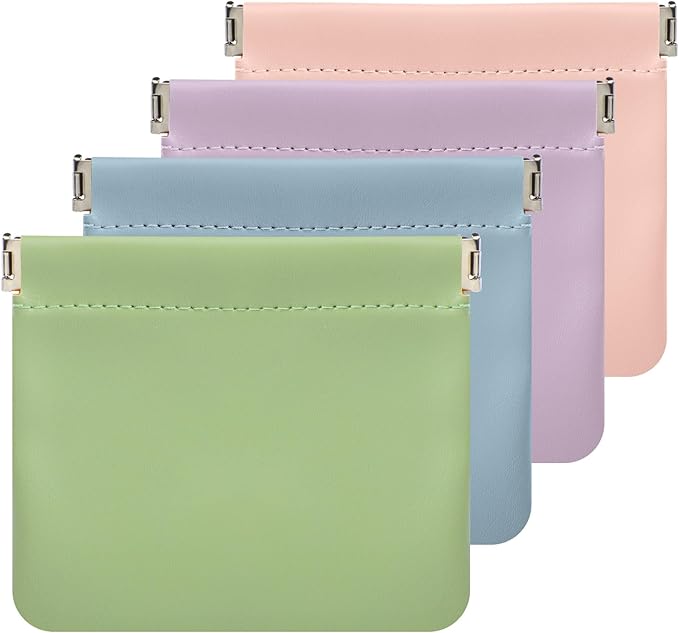 ISKYBOB Small Pouches for Purse Organization, 4.7in Self-Closing Snap Makeup Bag Small Purse Pouch for Cosmetics, Lipstick, Portable Travel Makeup Jewelry Organizer(Macaron)