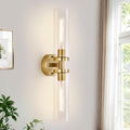 Brushed Gold Wall Sconces, Hardwired Bathroom Sconces Wall Lighting with Clear Glass, Modern Sconces Wall Light fixtures for Bathroom Mirror Living Room Hallway Bedroom