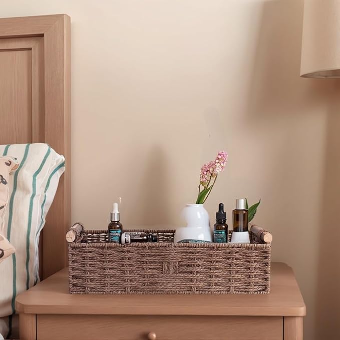 Back of Toilet Basket, Brown Wicker Toilet Tank Basket for Toilet Paper Storage, Basket for Toilet Tank Top, Decorative Bathroom Organizer for Towels & Essentials