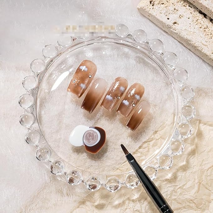 GSHLLO 2 Pcs Clear Glass Nail Polish Palette Nail Art Plate Nail Color Mixing Tray Nail Painting Display Board Cosmetic Makeup Mixer Palette