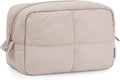 Narwey Travel Makeup Bag for Women Girl, Puffy Make up Organizer Cosmetic Bag, Cute Small Travel Toiletry Bag for Toiletries (Khaki)