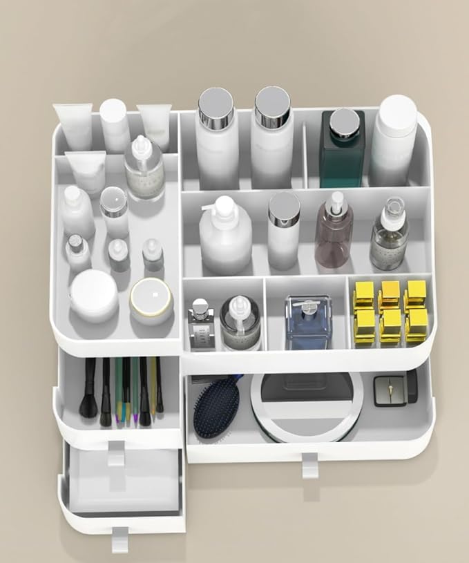 MIUOPUR Makeup Organizer with Drawers, Bathroom Counter Organizer, Plastic Cosmetic Display Case, Large Skincare Storage for Vanity Countertop, Ideal for Bedroom Dresser top and Desktop