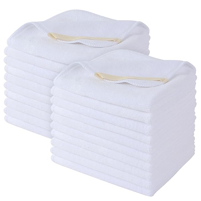 Microfiber Facial Cloths Fast Drying Washcloth 12inch x 12inch White 20 pack