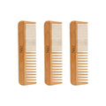 N12 Bamboo Wooden Hair Comb Set of 3 Fine & Wide Tooth Anti Frizz Detangler 17.5 cm