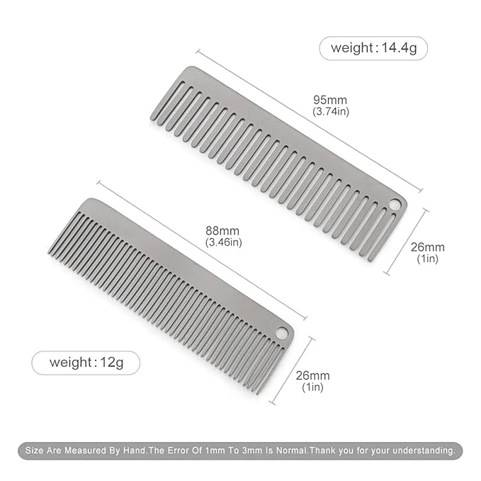 Pure Titanium Hair Comb for Men and Women - Wide Tooth Comb for Curls, Anti-Static Brush with Satin Finish, Compact Pocket Grooming Brush for Travel and Daily Carry