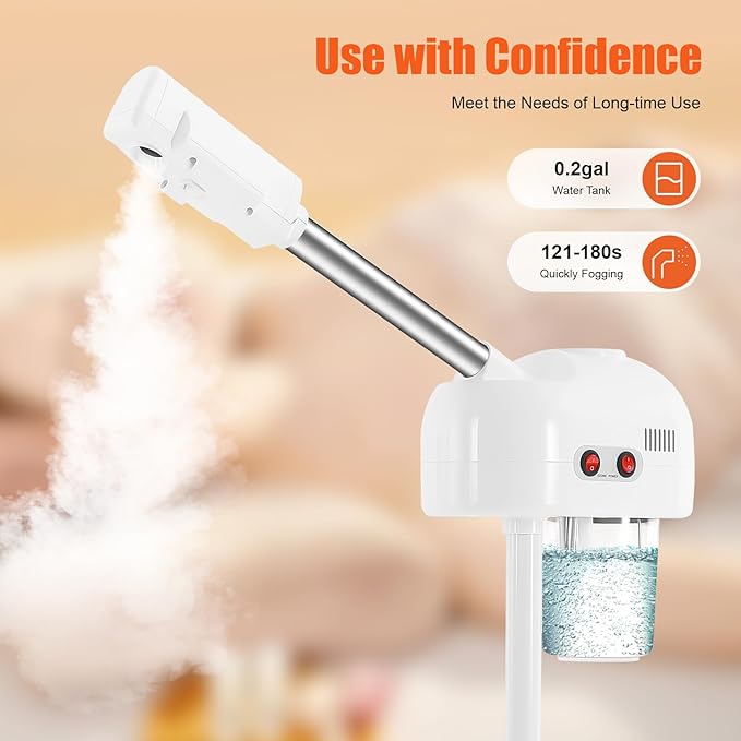 Facial Steamer, Face Steamer for Facial Deep Cleaning Professional Ozone Facial Steamer on Wheels w/360° Rotatable Nozzle for Home and Salon