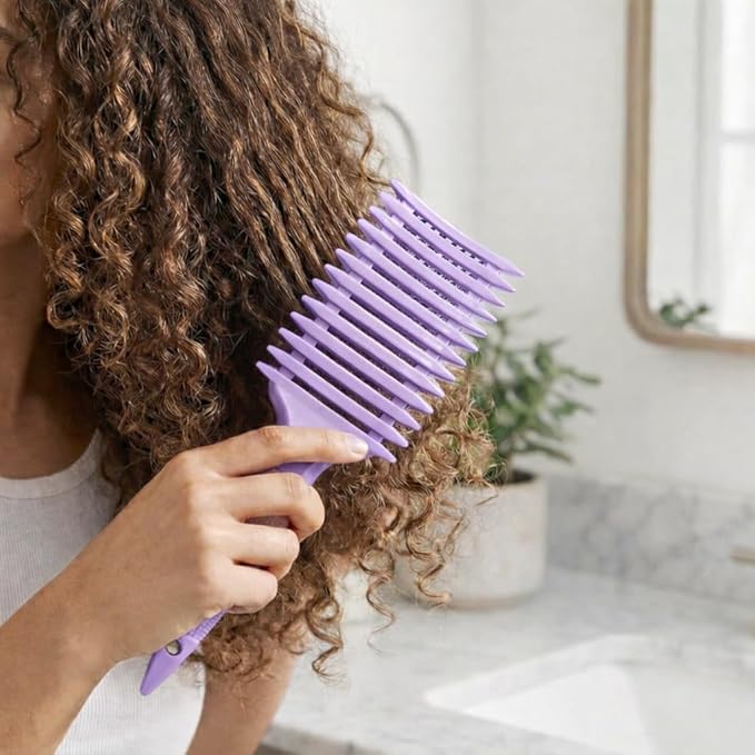 Curl Defining Brush with Hair Clips – Detangling Tool for Wet or Dry Styling, Ideal for Curly Hair, Women & Girls (Purple)