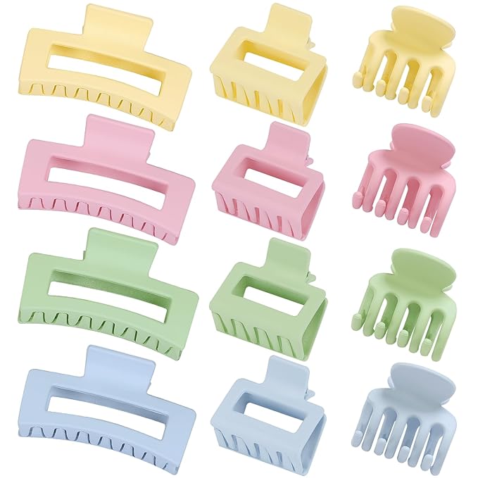 SMKSL 3 Styles Hair Clips for Women Small Medium Big Claw Clips for Thin Thick Hair 12 Pcs Hair Claw Clips Hair Clips Combination Hair Accessories for Women (Colorful)