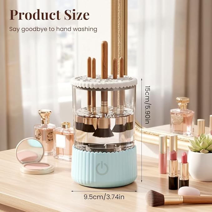 Electric Makeup Brush Cleaner Machine, Multi-Functional Cosmetic Brush Cleaner, Portable Automatic Makeup Brush Cleaning Solution With Dryer-Holder for All Brush Sizes (Blue)