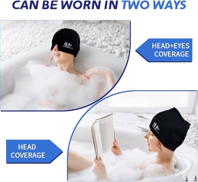 Migraine Relief Cap, Soothing Headache Ice Face Mask Products, Hot and Cold Therapy, Migraine Headache Relief Cap for Migraine, Sinus, Puffy Eyes, Tension, Stress and Hangover (Black+Pink)