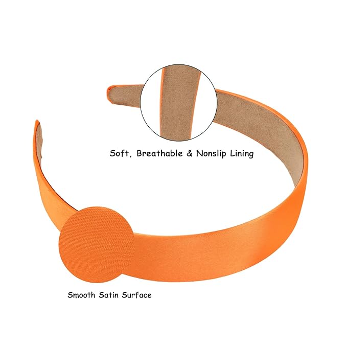 Wecoe 10 Pack Orange Headbands 1 Inch Wide Satin Headbands Women Non Slip Fashion Plain Head Bands Solid Hair Bands DIY Halloween Thanksgiving Day Hair Accessories for Women Girls Diademas Para Mujer