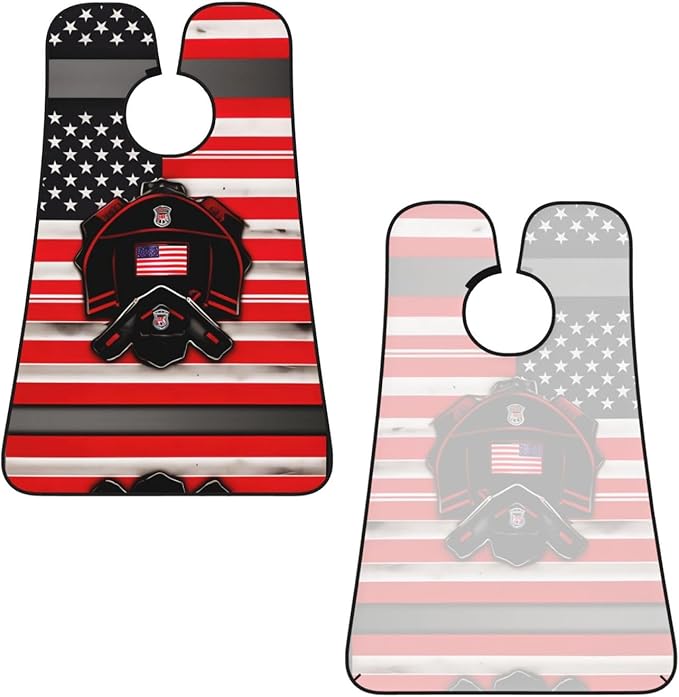 Red Stripe Firefighter Usa Flag Print Beard Bib Shaving Apron, Beard Hair Trimming Cape Gift For Dad