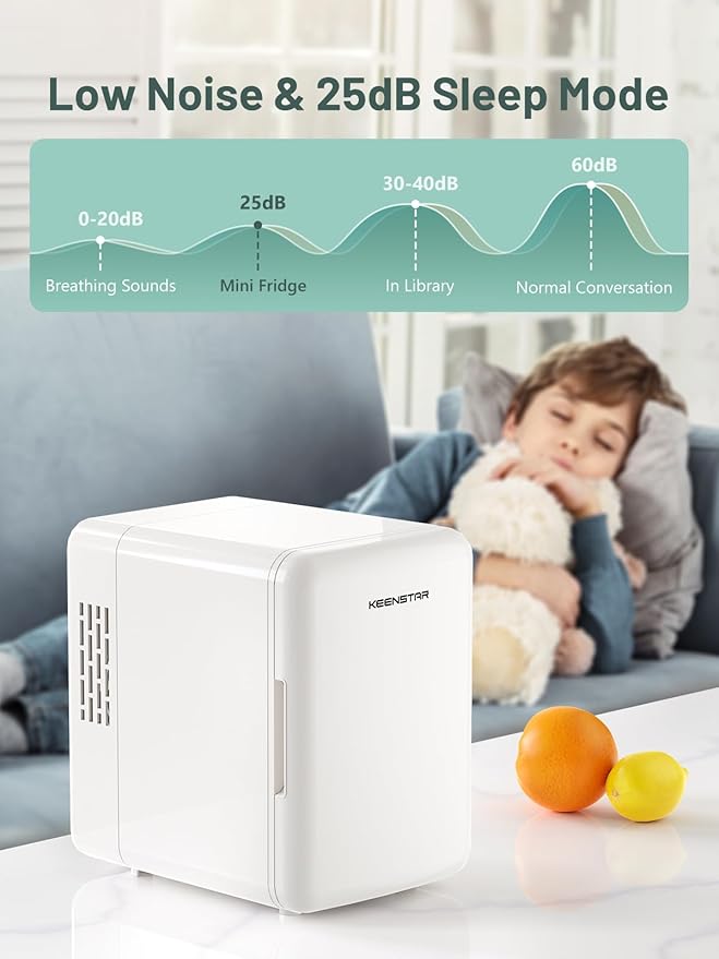 KEENSTAR 4L/6 Can Skincare Mini Fridge, Cooler & Warmer Mini Fridge for Bedroom, Cosmetics, Office, Dorm & Car, Portable Personal Refrigerator for Cosmetics, Skincare & Food (White)