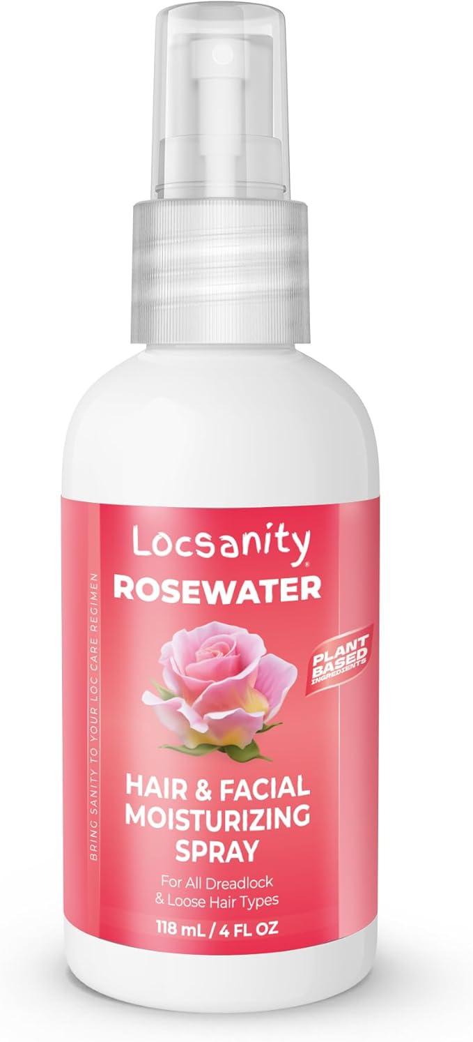 Locsanity Pure Rosewater Hair and Facial Spray – Trial Size Hydrating Face Mist to Soothe, Refresh, and Rejuvenate Skin, Reduce Oil and Buildup (4oz)