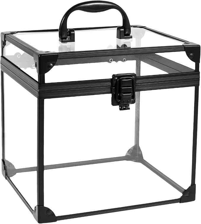 Fizocosisto Makeup Box,Clear Cosmetic Case with Latches and Handle Large Capacity Toiletry Organizer Box Travel Makeup Tools for Vanity Bathroom Counter Dresser(black)
