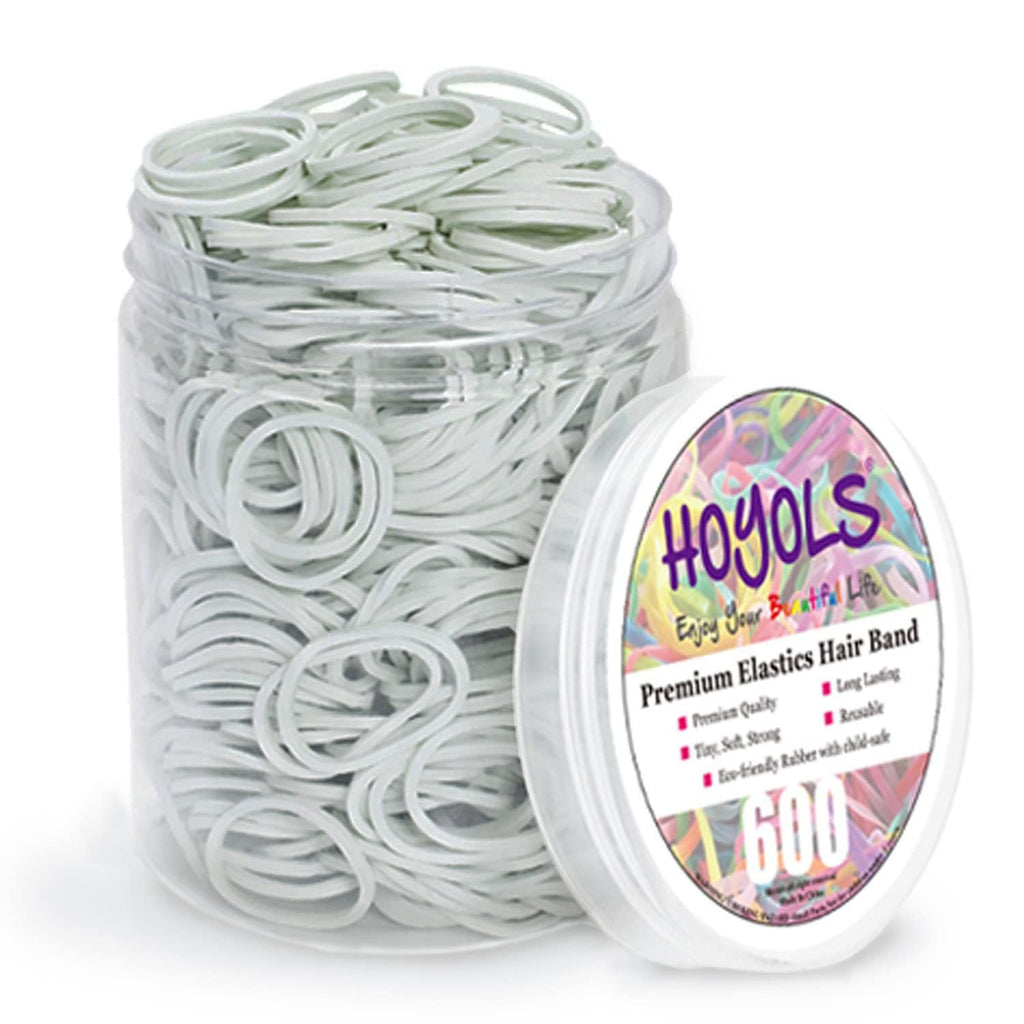 HOYOLS 3/4 Inch White Hair Rubber Bands for Hair Ties, Small Elastics Bands Ponytail Holders for Women Girls Mini Student Crafts Office 600pcs (M)
