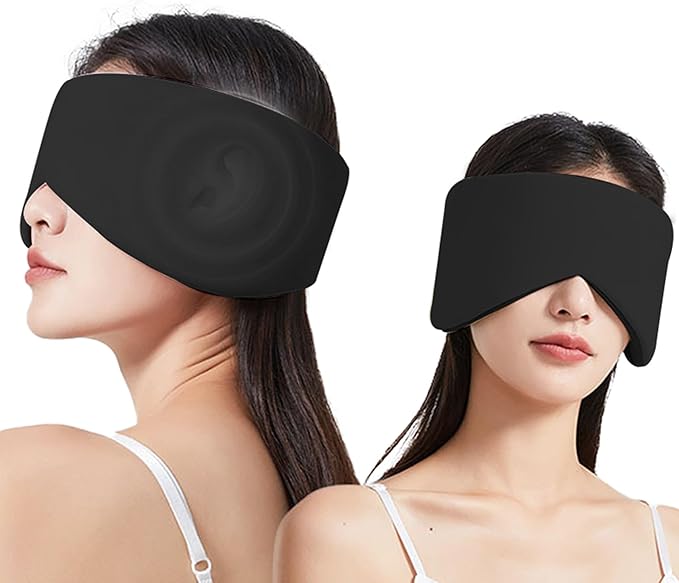 Vettres Reversible Warm & Cool Sleep Mask Wrap-Around Blackout Eye Masks for Side Sleepers Adjustable Unisex Eye Cover for Travel Office & Rest Black