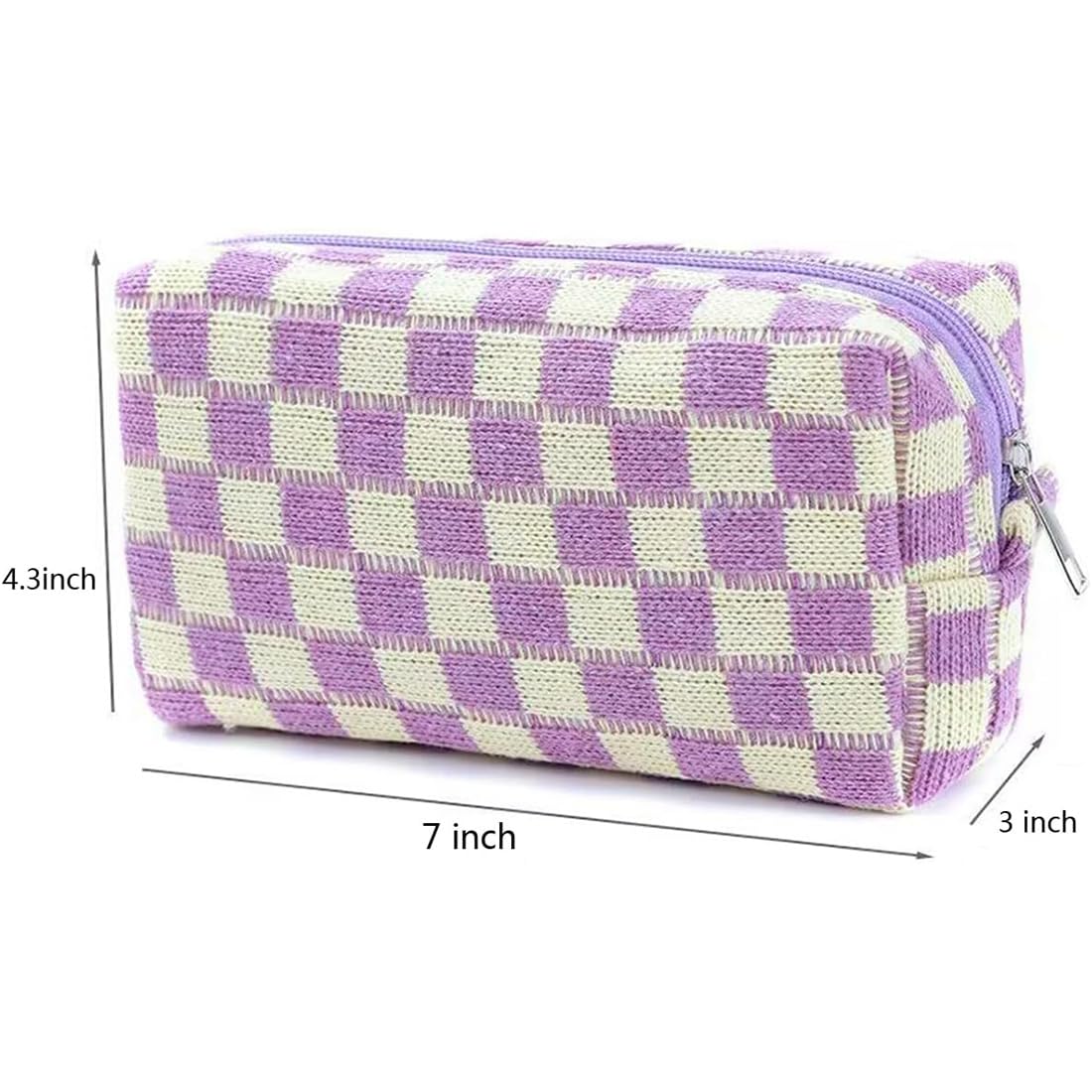 SxoSyo 2 Pcs Checkered Makeup Bags, Make up Brushes Pouches, Purple