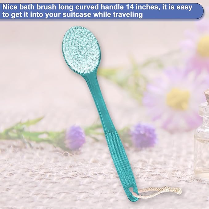AMERWASH PLUS Back Brush for Shower, 14-inch Long Handle Medium Stiff Bristles Bath Scrubber for Men Women Body Exfoliating and Brushing - 2 Packs Blue