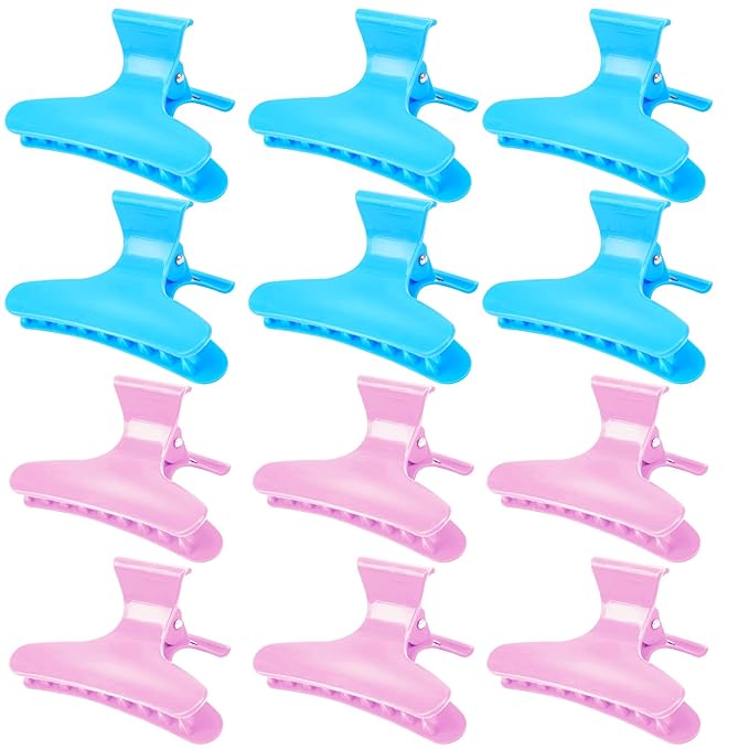 Ondder 12 Pack Butterfly Hair Clamps Clips Hair Claw Clips Salon Pro Section Clip for Styling Sectioning Cutting Coloring Hair Clips Hairdressing Salon Tool Hair Accessories for Women Girls