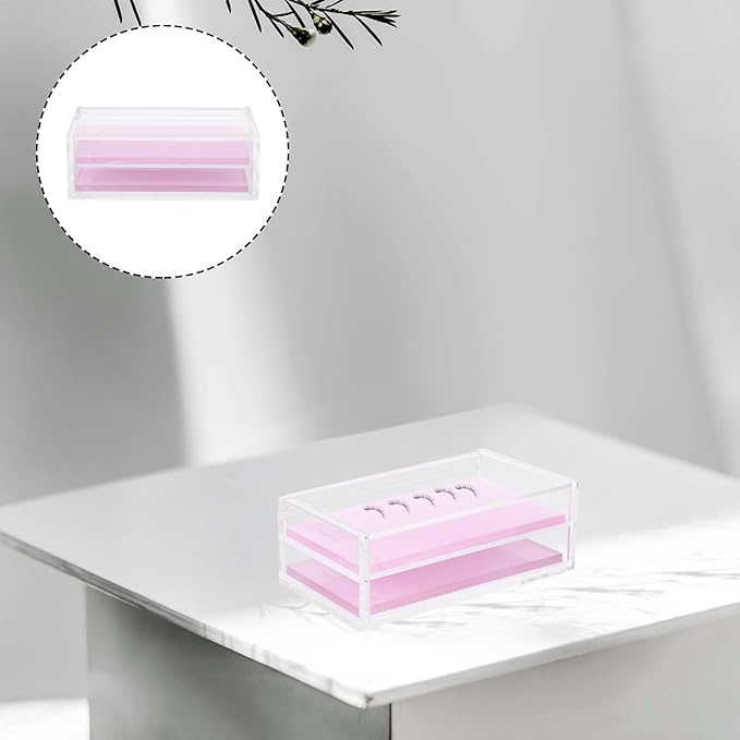 Homoyoyo Pink Acrylic False Eyelash Storage Box Lash Holder Salon Lash Case Cosmetic Display Organizer for Grafting and Travel