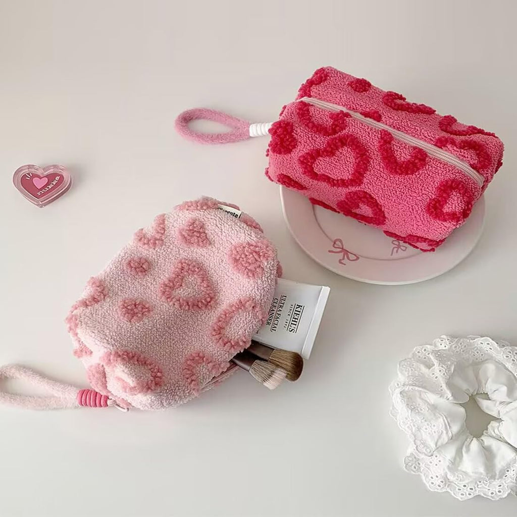SxoSyo Plush Makeup Bags, Cosmetic Cases, Pink Heart