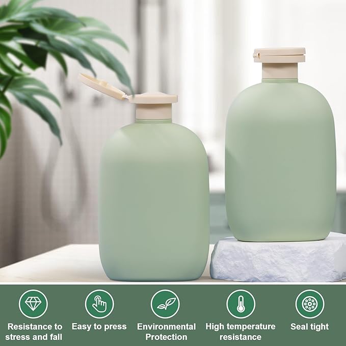 UMETASS 8.8 oz Plastic Travel Shampoo Bottles, Empty Plastic Squeeze Bottles with Flip Cap for Toiletries, Leakage-proof Travel Shampoo and Conditioner Bottles (4 pack, Green)