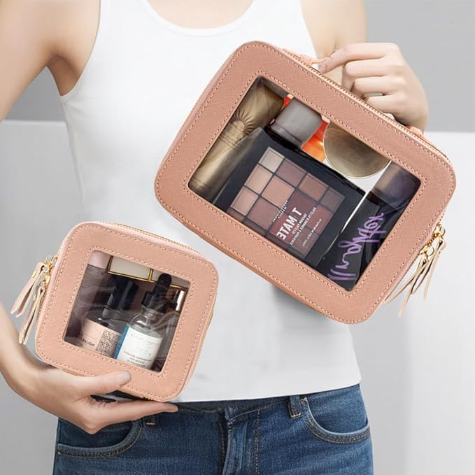 2 Pieces Clear Mahjong Bag, Travel Makeup Bag Large Cosmetic Bag with Zipper Small Clear Makeup Pouch for Purse Waterproof TSA Approved Toiletry Bag Case for Women Car Organizer Travel Essentials