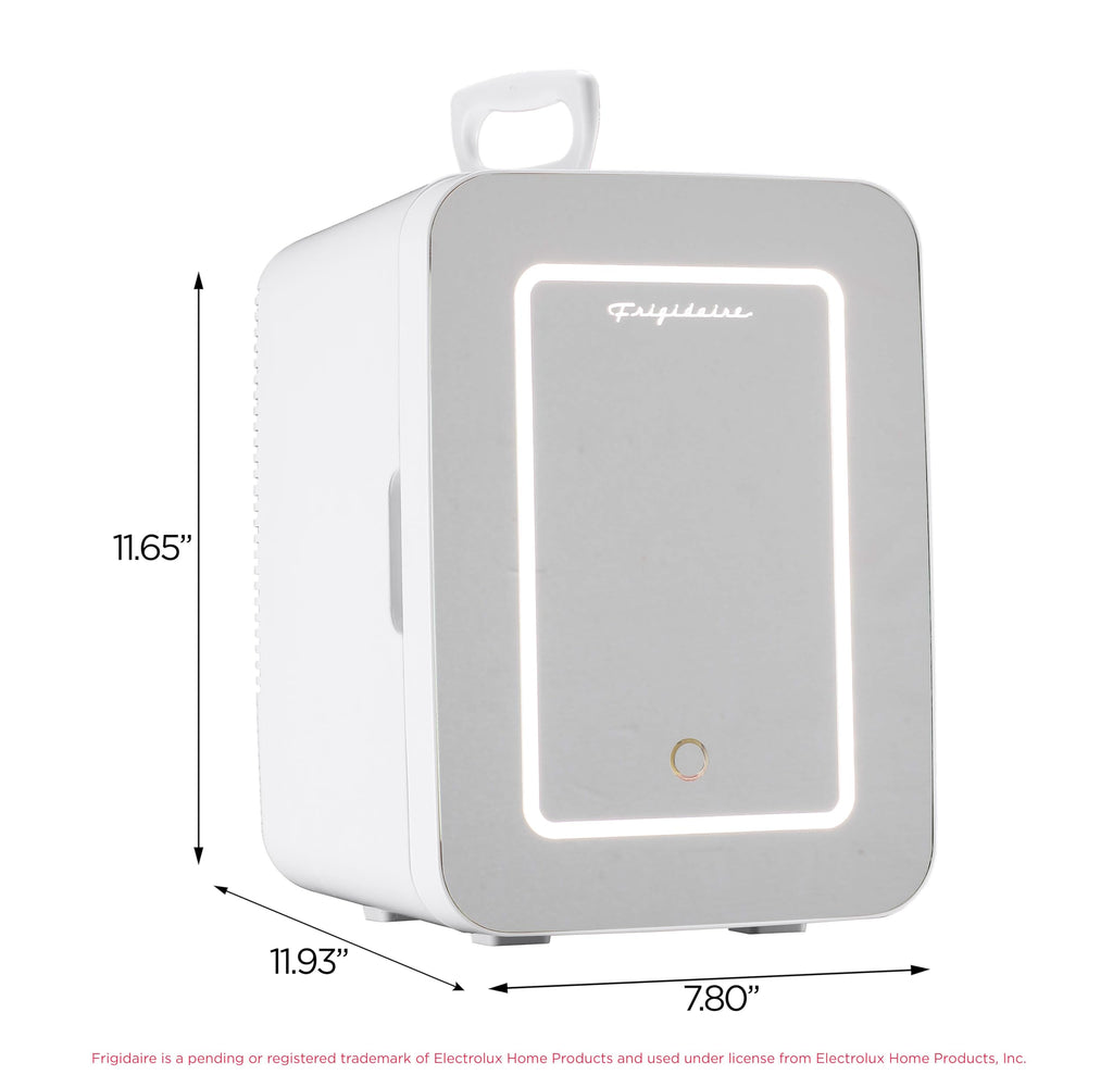 Frigidaire Mini Personal Fridge Cooler, LED Lighted Mirror, 6.5L Capacity, Chills 9 Cans, or Makeup and Skincare, Portable & Compact