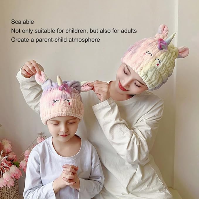 NAWPHEKI Animal Hair Drying Towel Cap for Kids, 2Pcs Cute Unicorn Microfiber Bath Dry Hair Wrap, Absorbent Quick Girls Boys Hair Drying Towel, Suck Water Hat Headscarf for Wet Hair