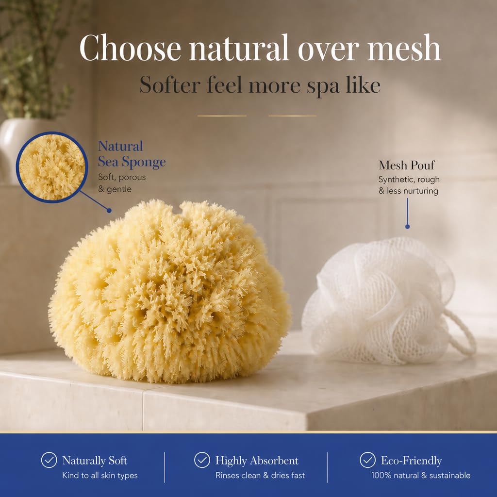 Natural Sea Sponge 5pk Spa Gift Set Bath Shower & Facial Care, Premium Bag