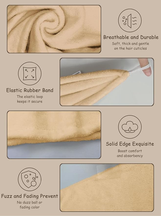 3 Pack Microfiber Hair Towel Wrap for Women, Fast Drying Hair Turban with Button, Anti-Frizz Large Hair Towel for All Hair Styles, Soft & Absorbent Hair Drying Towel (Pink, Khaki, Green)