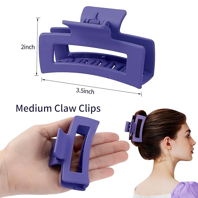 Sisiaipu 3.5 Inch Medium Hair Claw Clips 6 Pack Hair Clips for Women Square Rectangle Claw for Hair Banana Jaw Clips Hair Accessories for Girls (Purple)