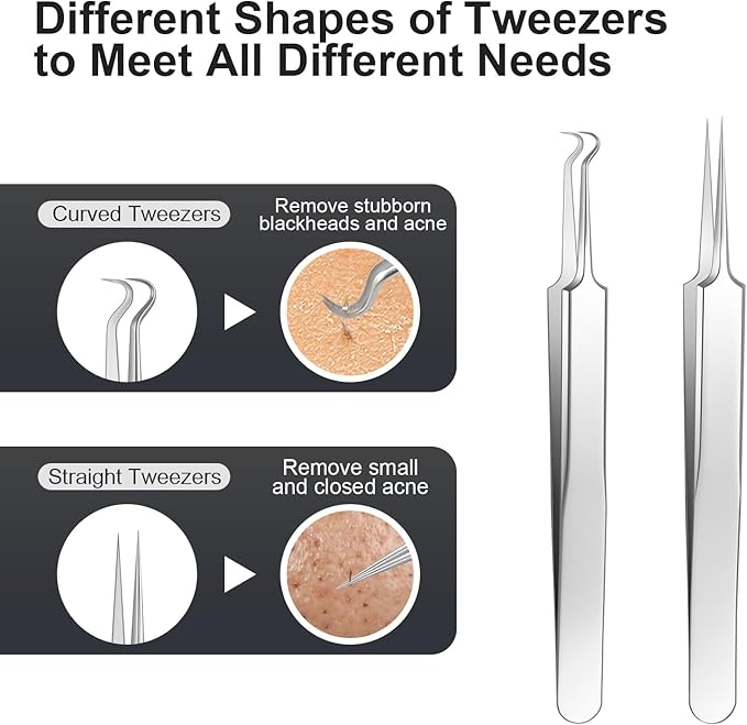 Meidaier 7Pcs Blackhead Remover Kit, Stainless Steel Acne Comedone Extractor with 10X Magnifying Glass & 20 75% Alcohol Pads, Pimple Whitehead Blemish Removal, Anti-Slip Handle & Storage Box