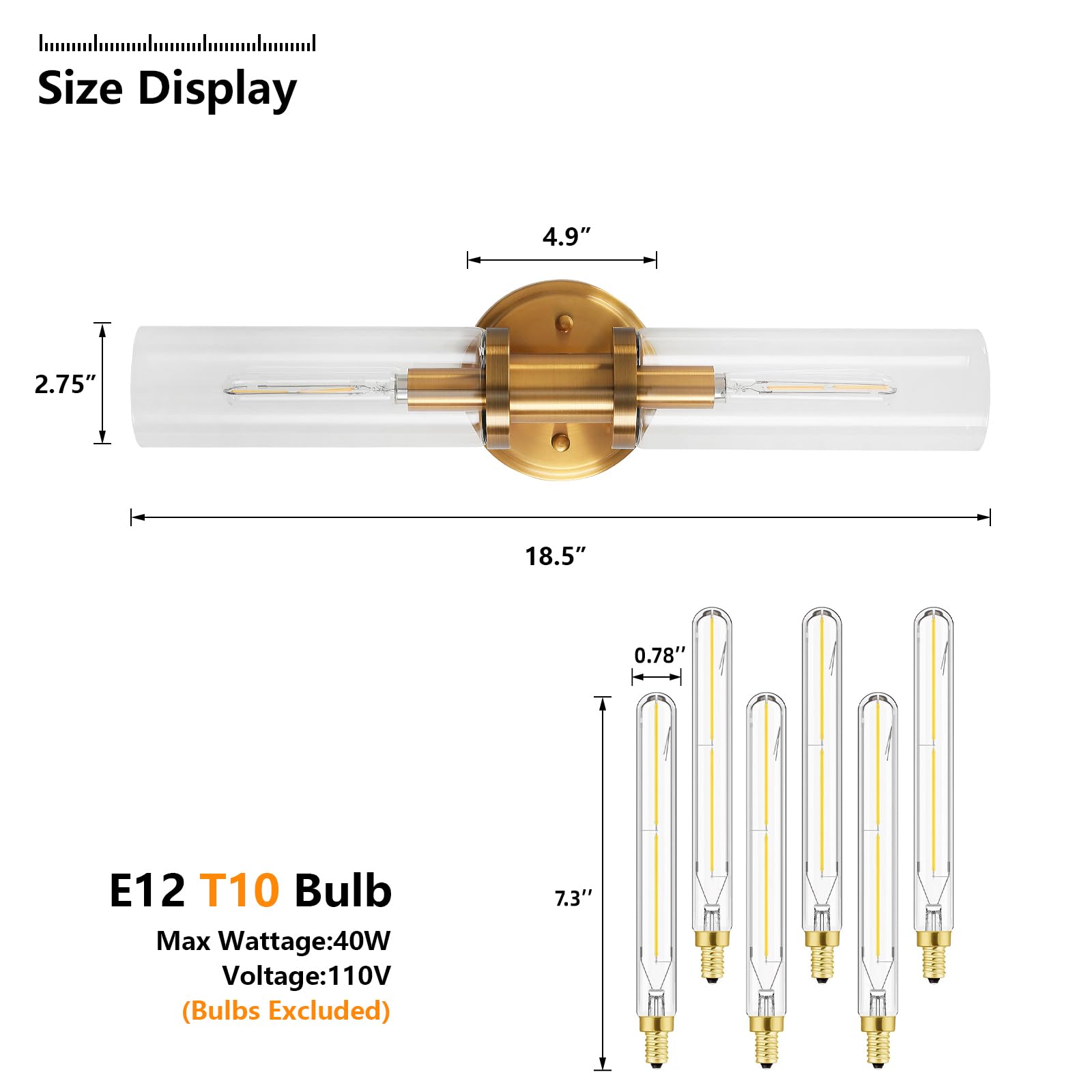 KUZZULL Wall Sconces Set of Two Brushed Brass Gold Sconces Lighting with Clear Glass Wall Lamp Modern Wall Sconce Light Fixtures Sconces Decor Set of scones Lights Set of 2