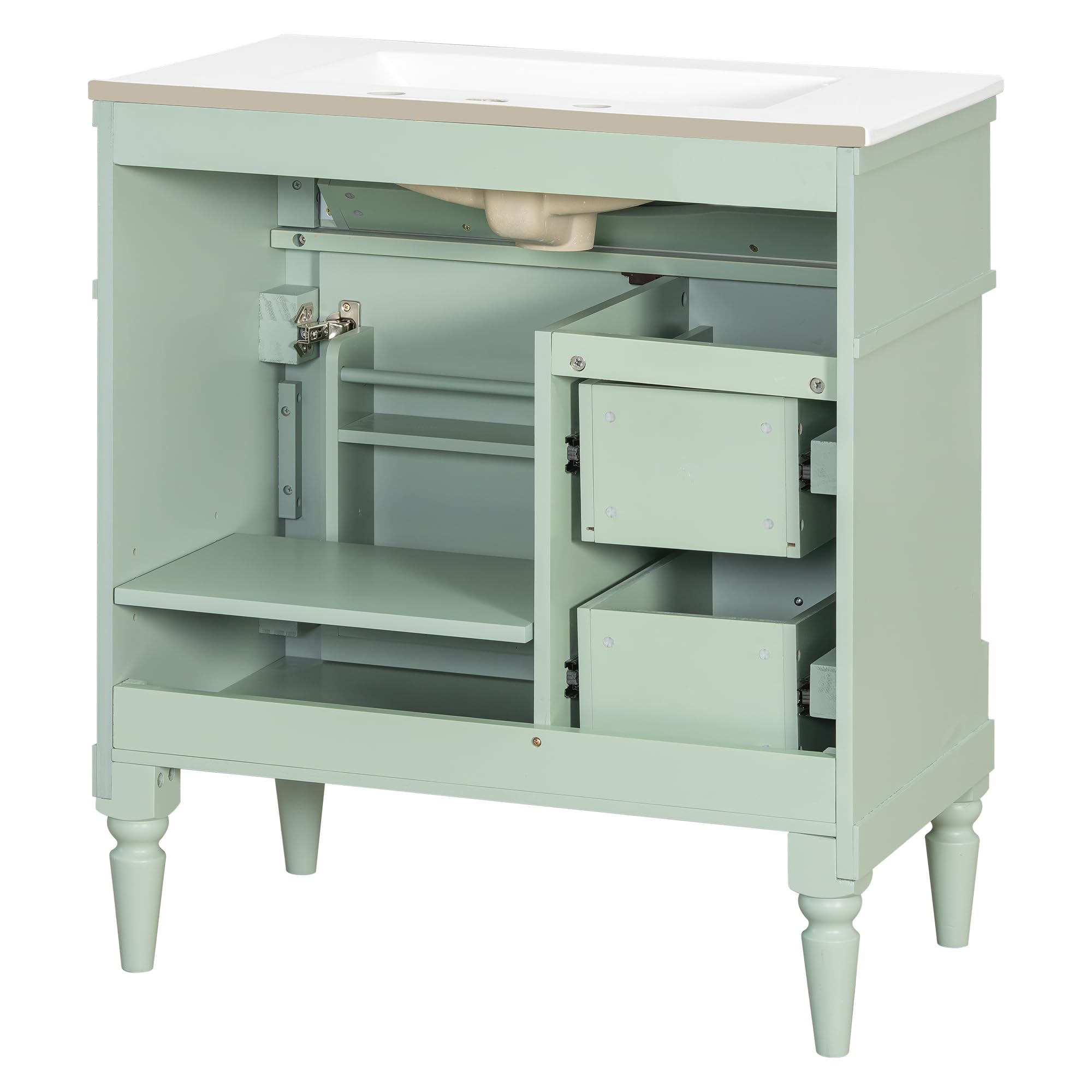 Harper & Bright Designs 30" Bathroom Vanity with Sink, Free Standing Bathroom Vanity Set with Flip Drawer, 2 Drawers, and Adjustable Shelf, Wood Storage Cabinet with Ceramic Basin for Bathroom, Green