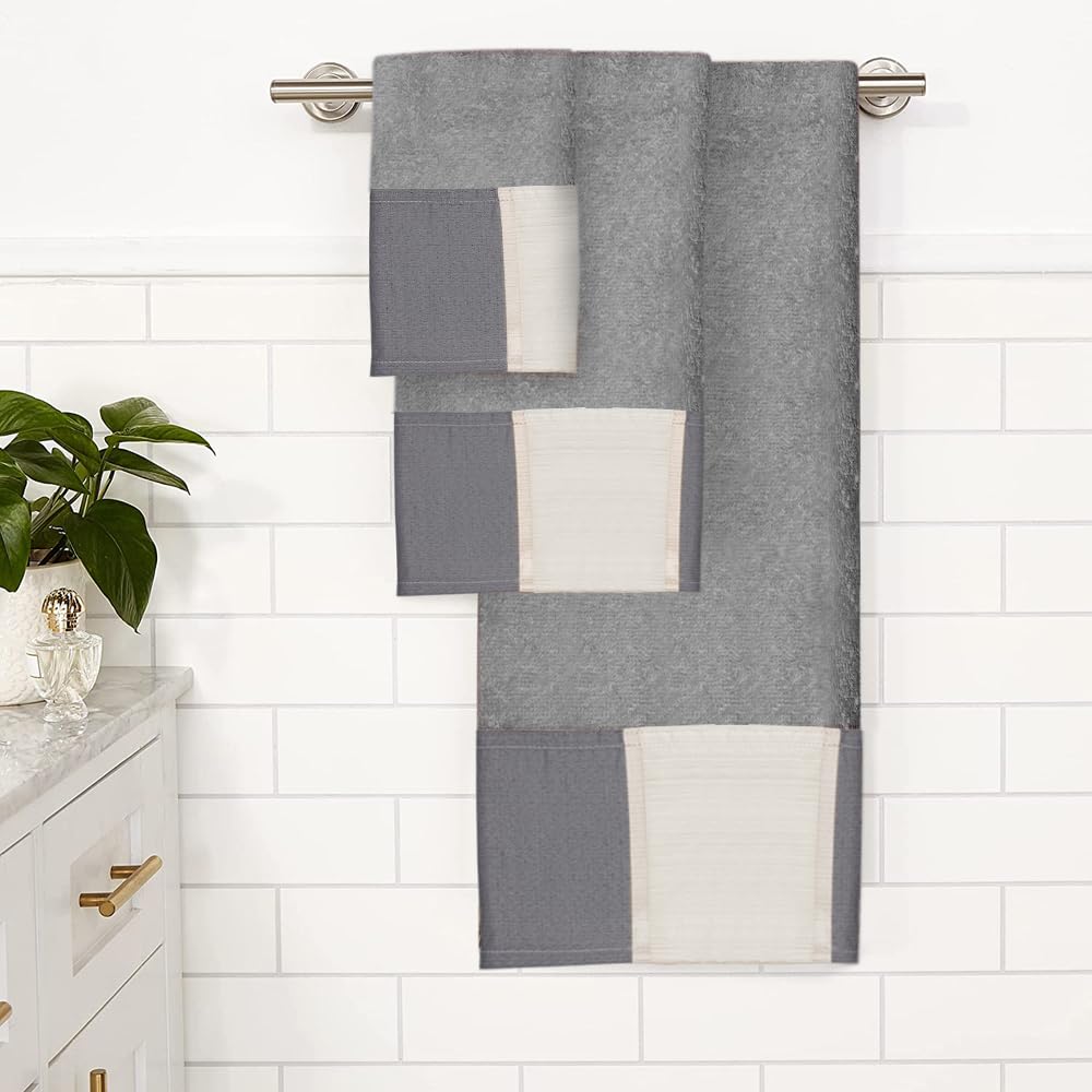 Zahari Home Modern Line Bathroom Towel Set - 3 Piece Set, Modern Design, Luxury Gray Towels