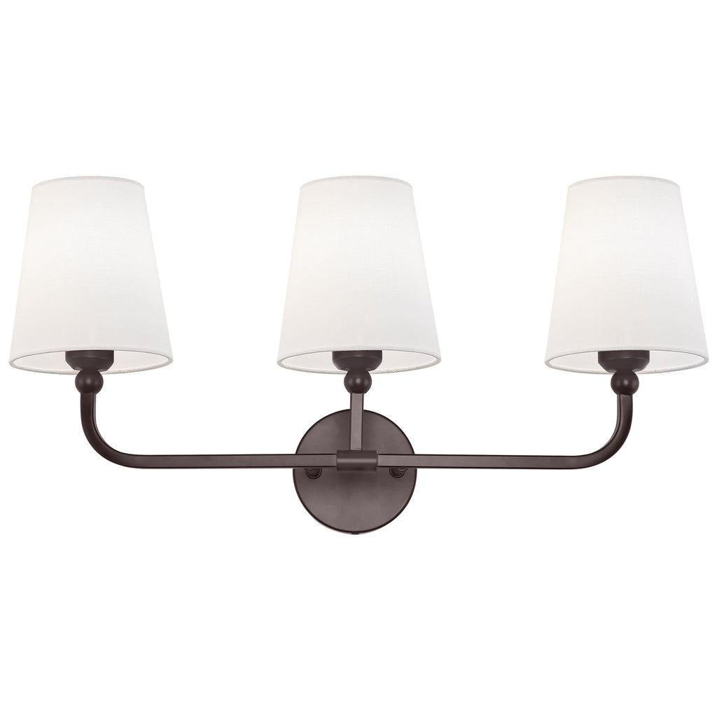 METWET 3-Light Oil Rubbed Bronze Bathroom Vanity Light, White Fabric