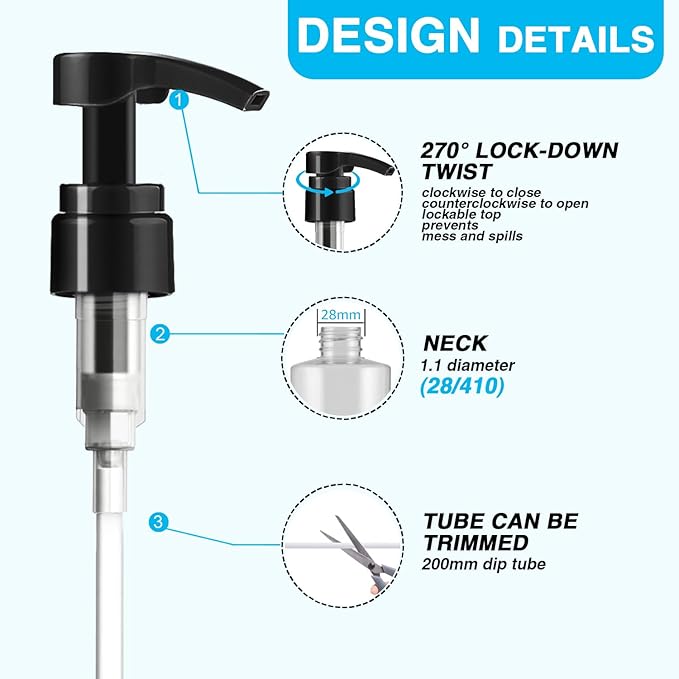 12-Pack Shampoo Pumps for Liter 33.8 oz Shampoo and Conditioner, Pump Dispenser Fits Most Salon Bottles with 1.1 inch Wide Opening, Black & White Replacement Pump for Soft Hair Products, Body Wash