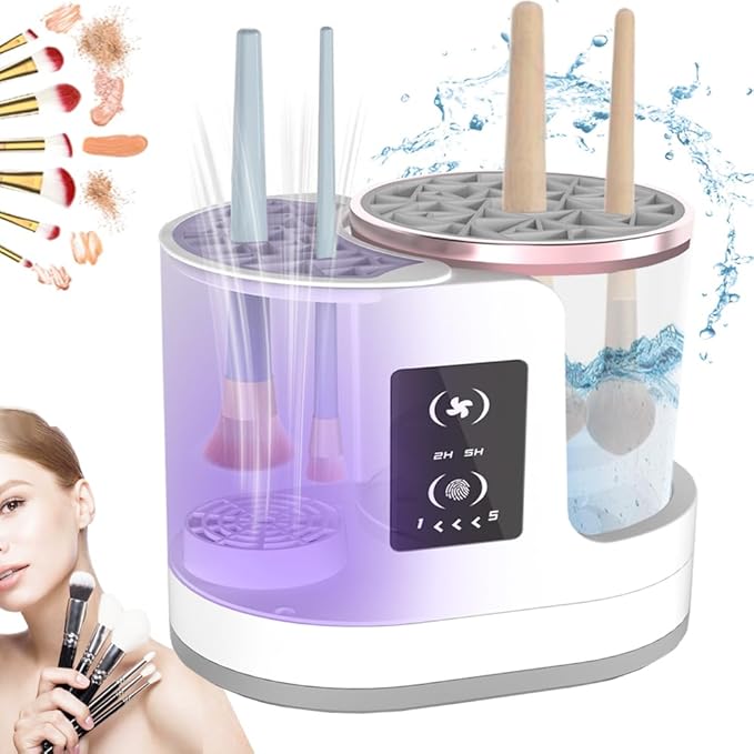 AOOFCMLLC Makeup Brush Cleaner 3 in 1 Electric Makeup Brush Cleaner and Dryer, Automatic Brush Cleaner Machine with Multi-Hour Drying Settings, Portable Design for All Makeup Brush Types
