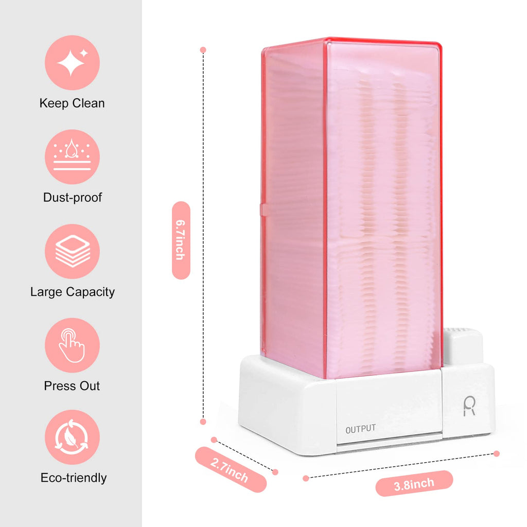 Aukiron Automatic Cotton Pad Holder, Square Press Out Cosmetic Cotton Makeup Removers Pad Holder, Makeup Cotton Organizer Container Dispenser Storage Display Rack(Pink)