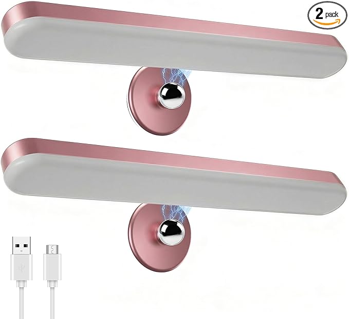 Benreom 2 Pack Wireless Vanity Lights for Mirror, Magnetic LED Bars, Pink