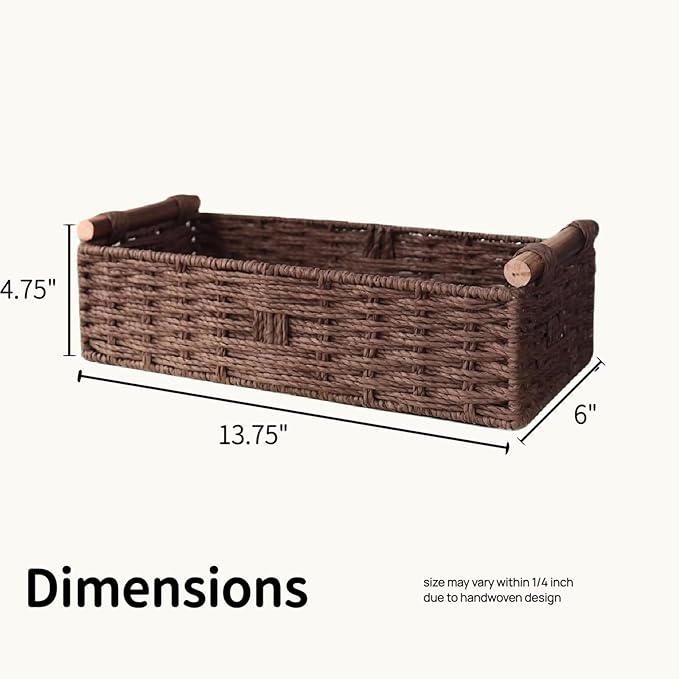 Back of Toilet Basket, Brown Wicker Toilet Tank Basket for Toilet Paper Storage, Basket for Toilet Tank Top, Decorative Bathroom Organizer for Towels & Essentials