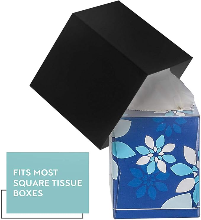 Black Tissue Box Cover – Square Tissue Box Holder for Bathroom Accessories Countertop, Decorative Tissue Cover and Square Cube Holder for Modern Home, Office or Dresser Décor